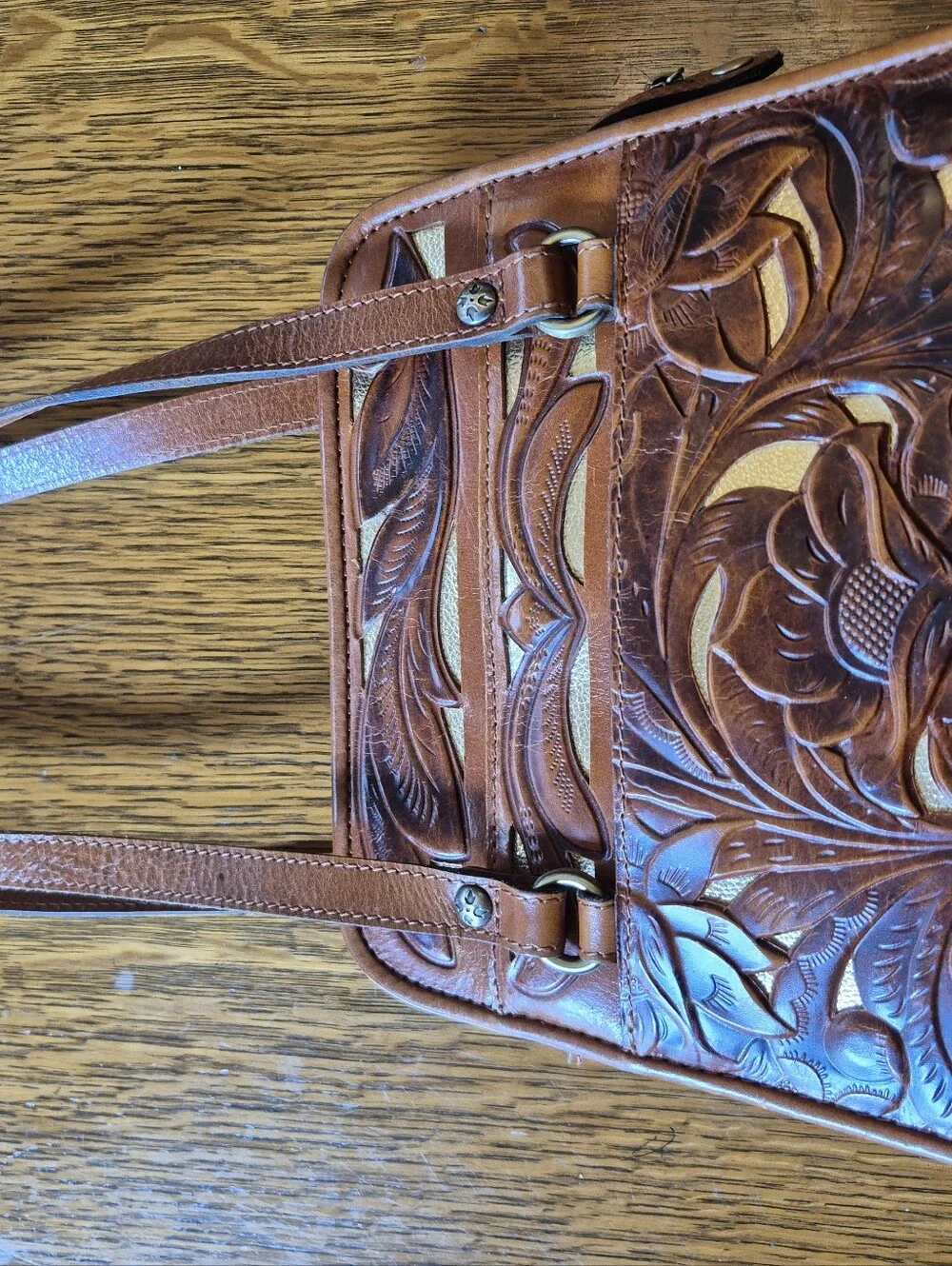 Patricia NASH Embossed, Tooled, Open Cut Work, Floral Leather Shoulder Bag